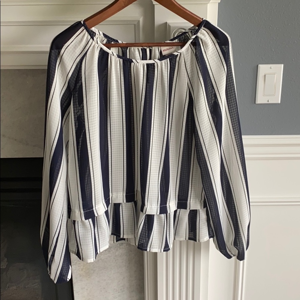 Navy and white striped blouse